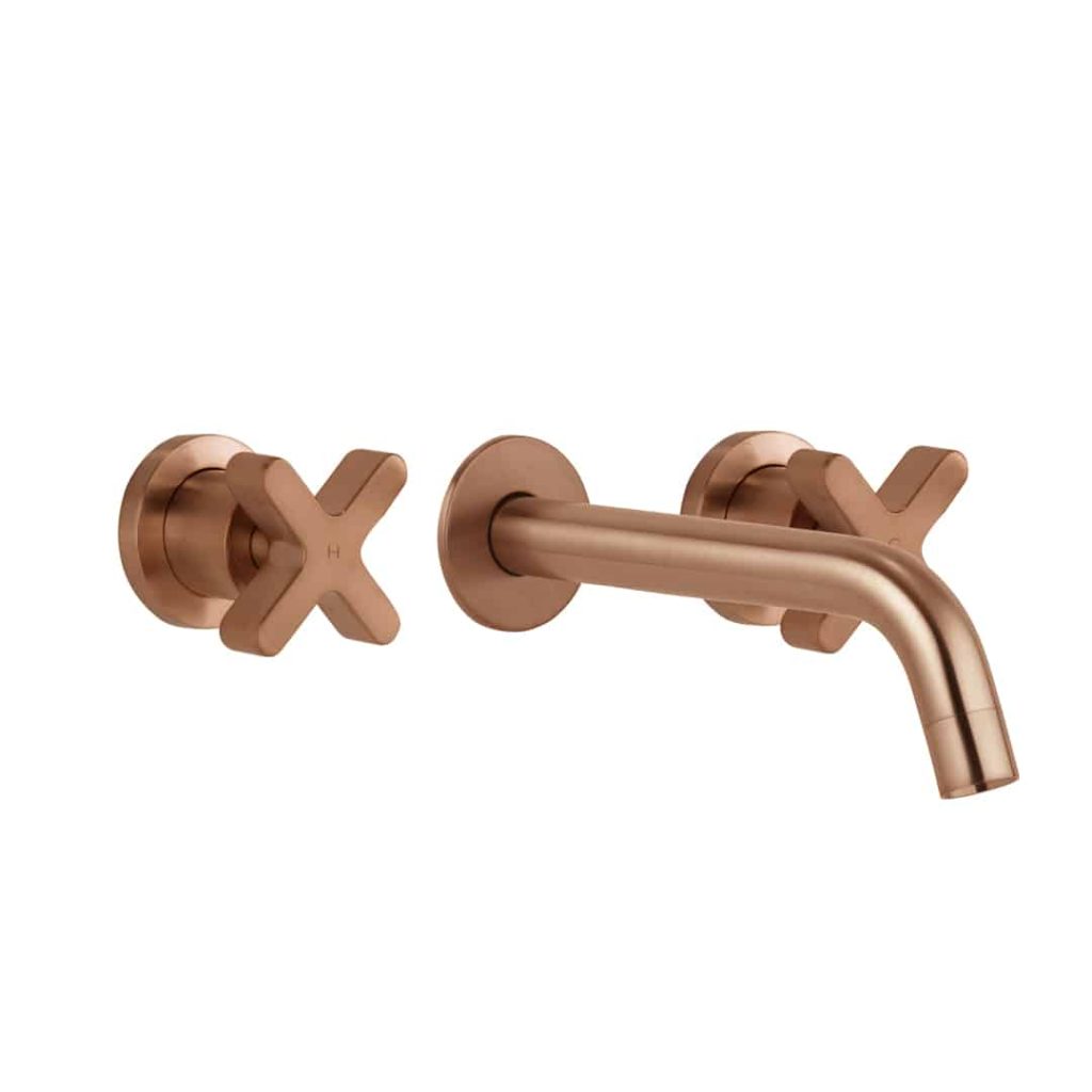 Cross Assembly Taps & Spout Set - Brushed Copper
